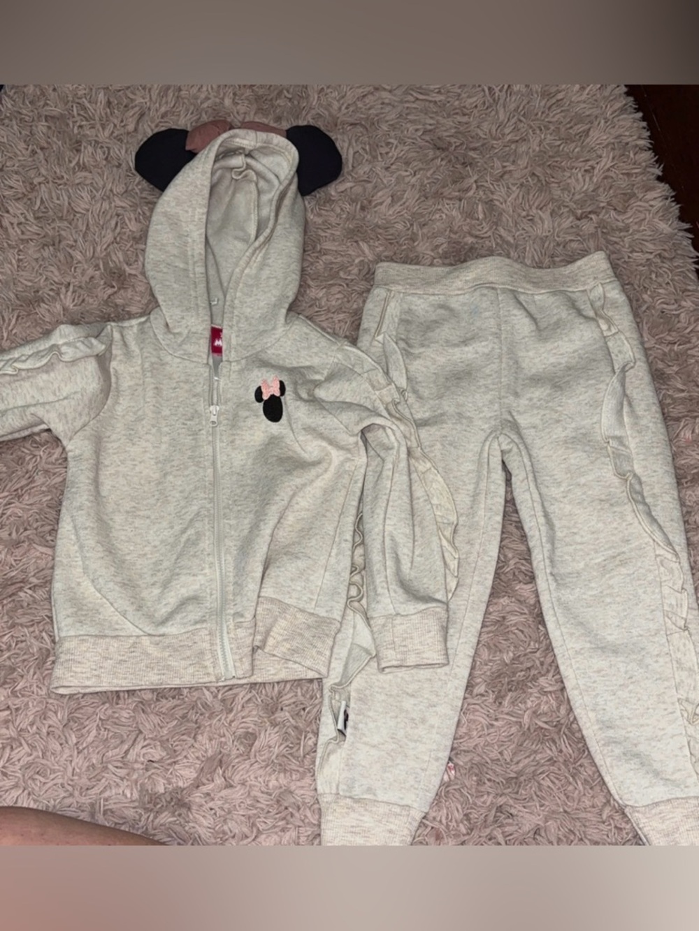 Heather Gray Minnie Ear Hoodie & Jogger Set with Pink Bow Detail